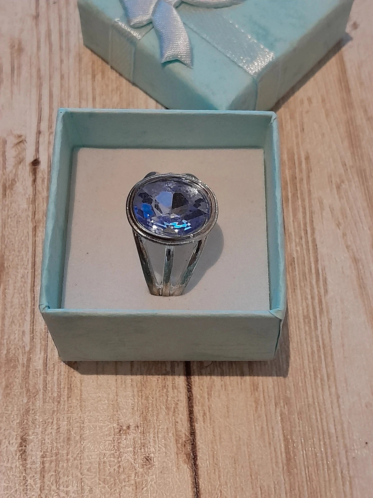 Anillo de piedra ovalada, azul claro, plateado, talla 60 – photo 2